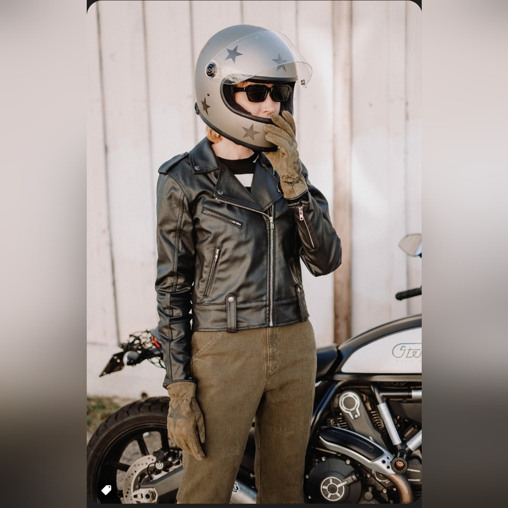 Women's Black Vegan Leather Motorcle Jacket (Armor Included)
